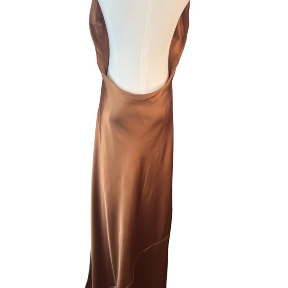 Show Me Your Mumu M Jasmine Halter Maxi Copper Satin Luxe Formal NWOT - Picture 8 of 16